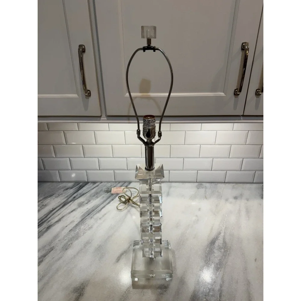 Amazing 1970's Rare Vintage MCM Lucite Stacked Square‎ Table Lamp GW997